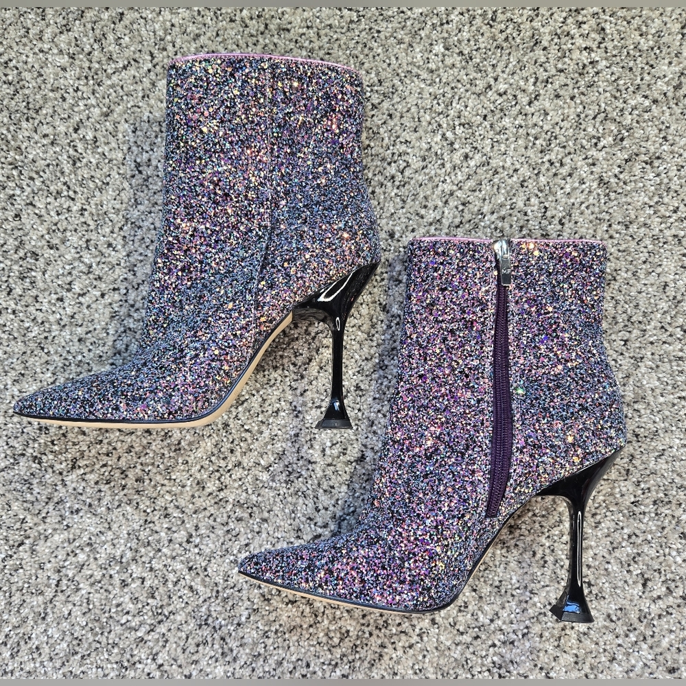 Marc Fisher Stolla Size 8.5 Purple Glitter Booties Womens EUC - Picture 3 of 13